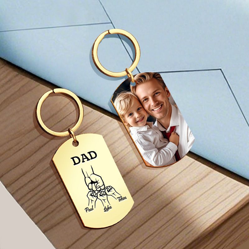 Father's Day Gifts Custom Photo & Family Fist Keychain Personalized Names Metal Keyring Gift for Dad - aiprintlab
