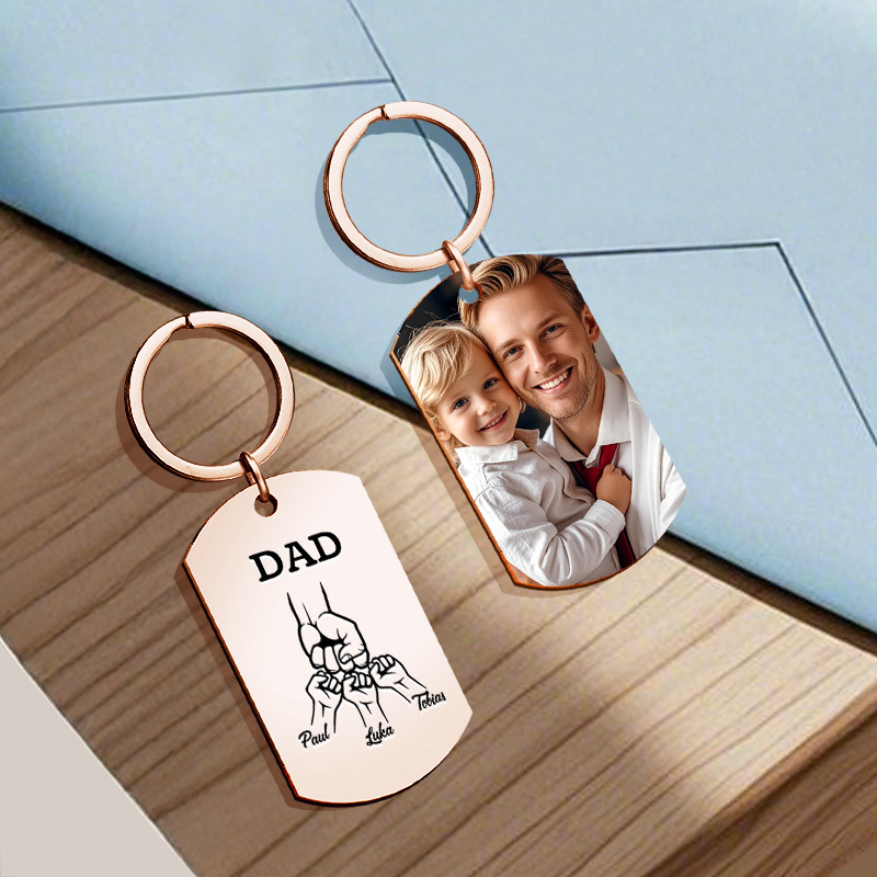 Father's Day Gifts Custom Photo & Family Fist Keychain Personalized Names Metal Keyring Gift for Dad - aiprintlab