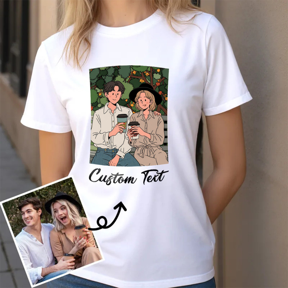 Custom Cartoon Style Photo T-Shirt Personalized Anime Portrait Tshirt with Custom Text 3D Cartoon Style