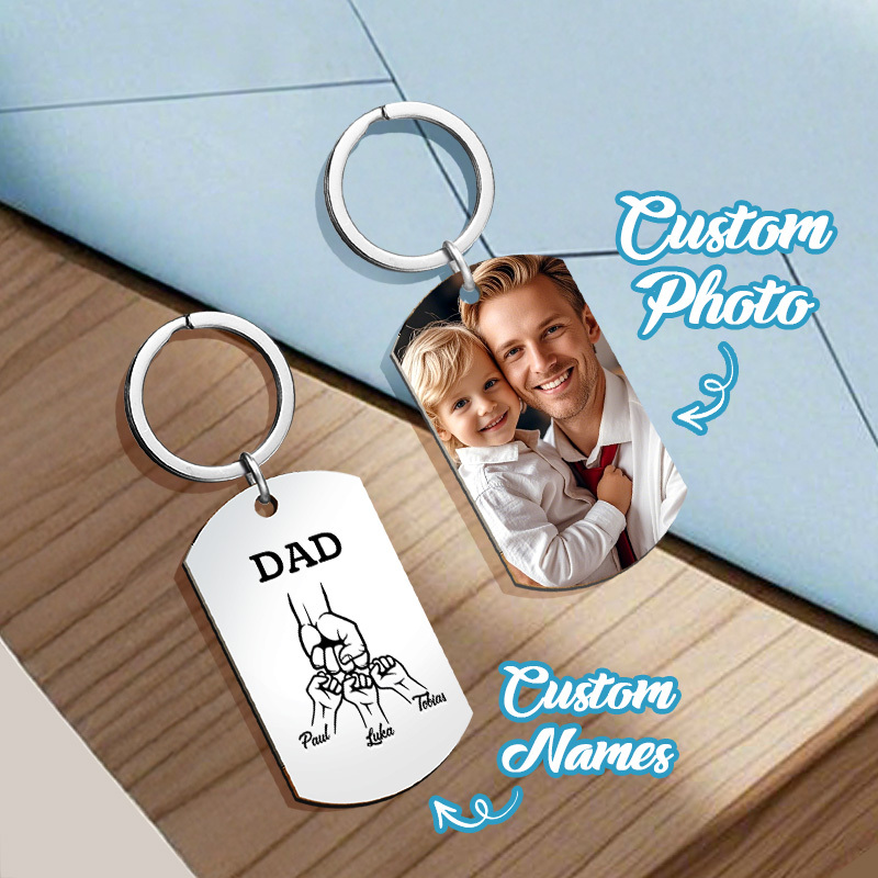 Father's Day Gifts Custom Photo & Family Fist Keychain Personalized Names Metal Keyring Gift for Dad - aiprintlab