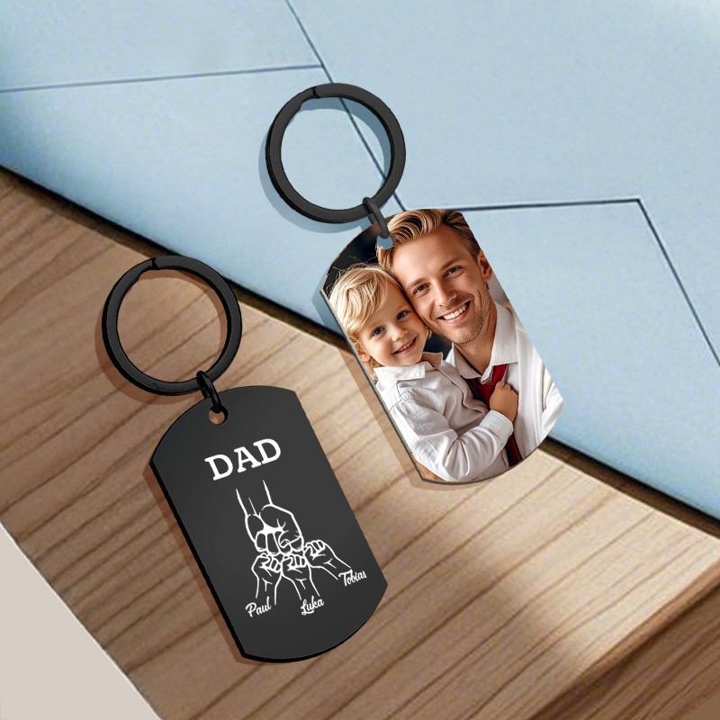 Father's Day Gifts Custom Photo & Family Fist Keychain Personalized Names Metal Keyring Gift for Dad - aiprintlab