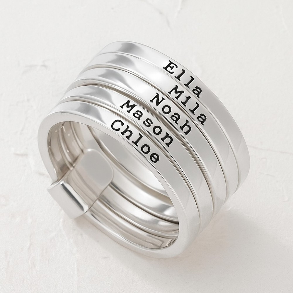 Personalized Sterling Silver Heart Name Stacking Ring Custom Engraved 2-7 Names Jewelry, Perfect Christmas, Valentine's & Birthday Gift for Mom Grandma - aiprintlab