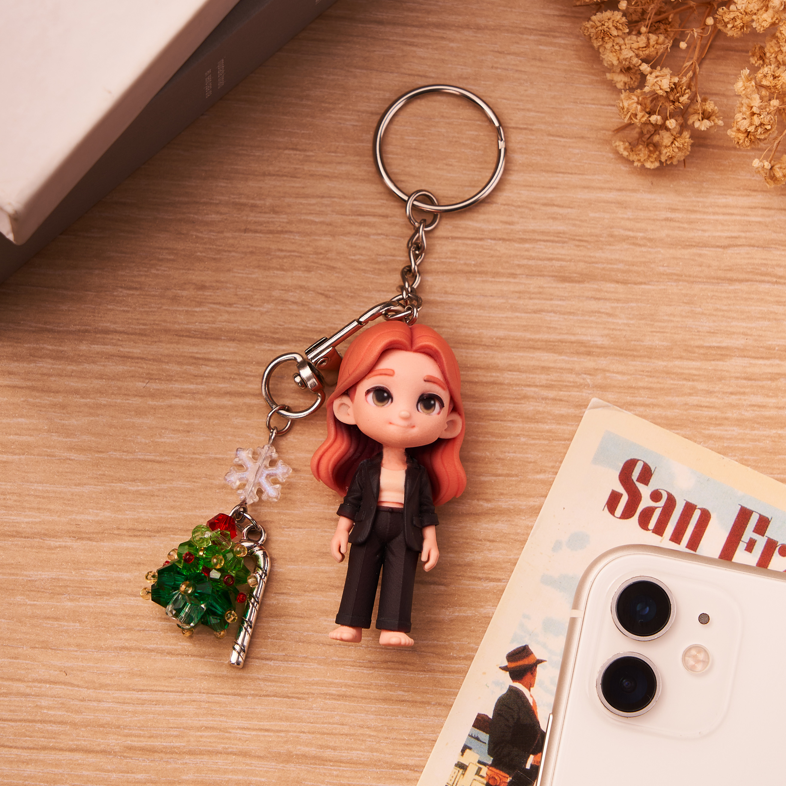 Personalized 3D Keychain from Photo with Crystal Christmas Tree Pendant Custom Cartoon Mini Figure Doll Unique Keyring & Creative Gift with Tree ​​Accessory - aiprintlab