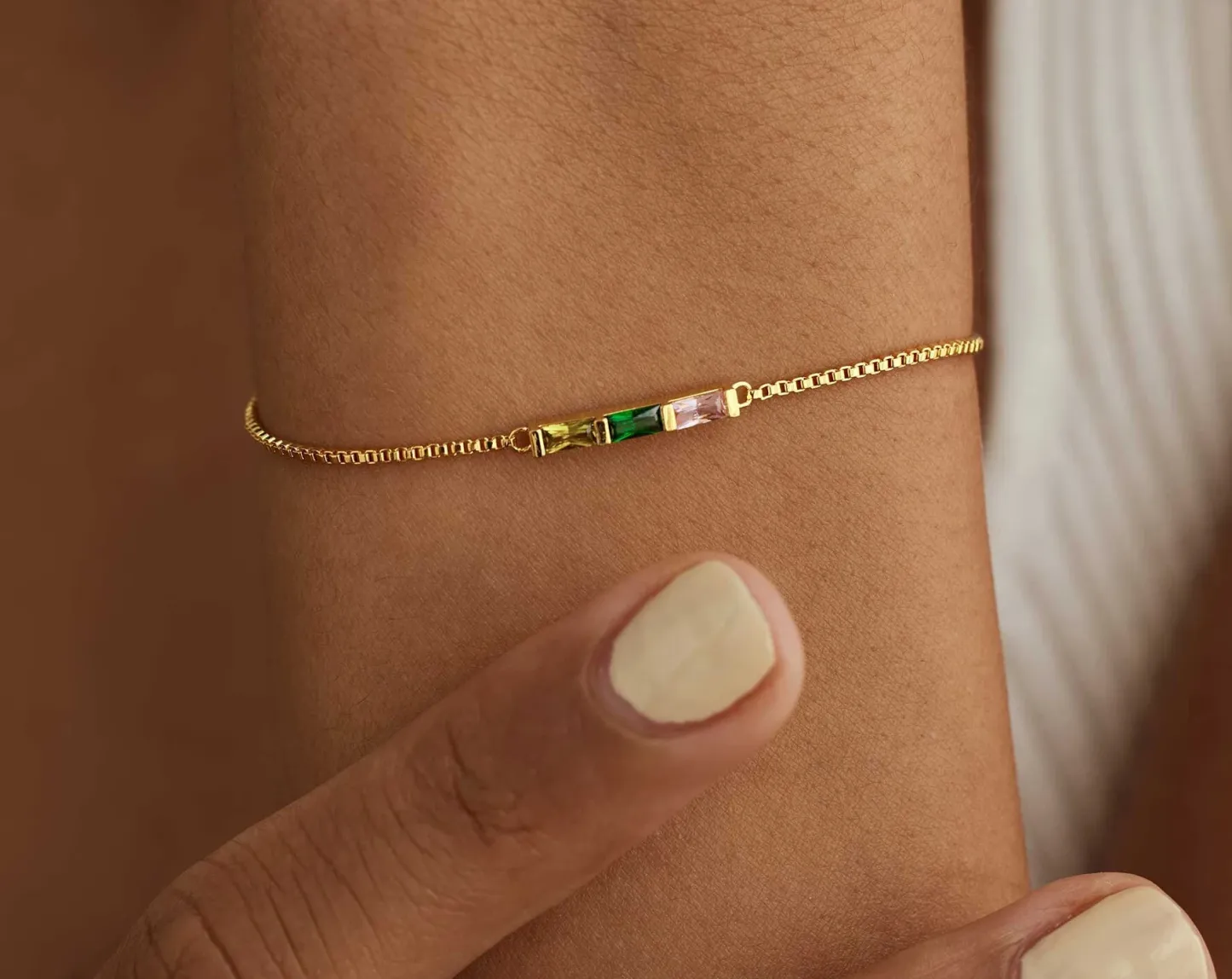 Personalized Baguette Birthstone Bracelet Dainty Family Birthstone Bracelet Modern Birthstone Bar Bracelet Christmas Gift for Her - aiprintlab