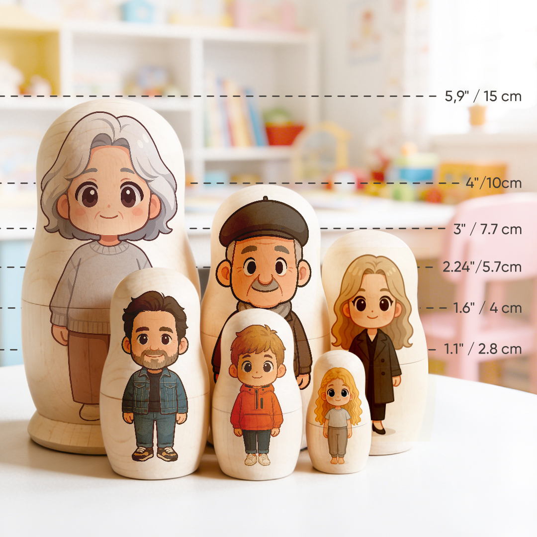 Personalized Portrait Nesting Doll Custom Photo Family Portrait Cartoon Style Gift Photo Gift for Grandma - aiprintlab