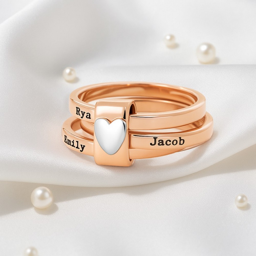 Personalized Sterling Silver Heart Name Stacking Ring Custom Engraved 2-7 Names Jewelry, Perfect Christmas, Valentine's & Birthday Gift for Mom Grandma - aiprintlab