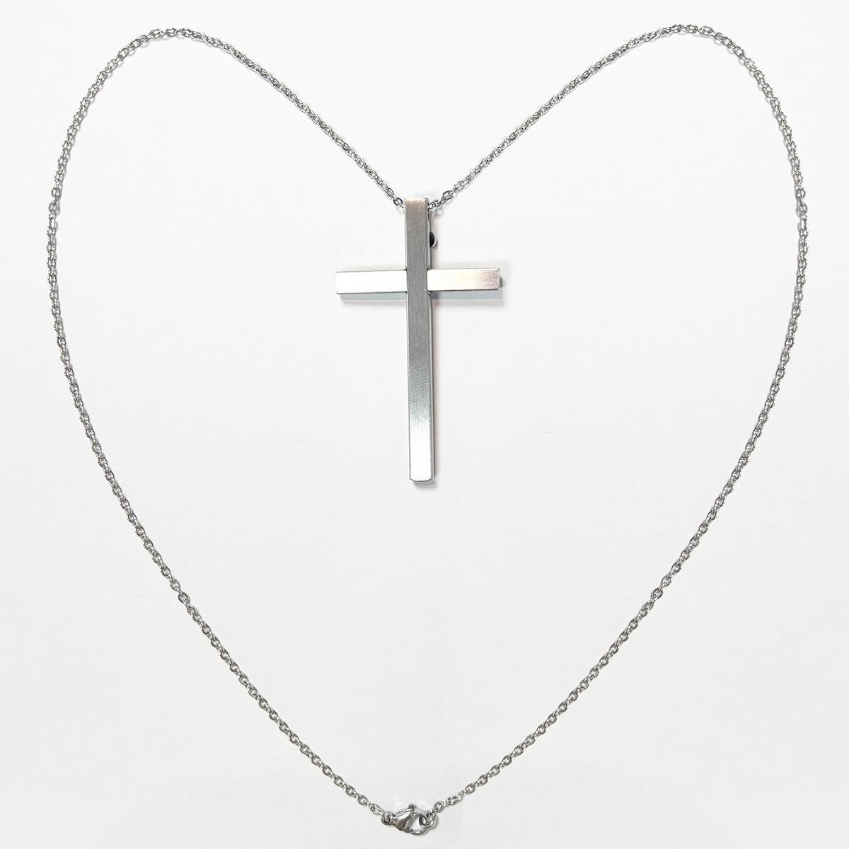 Self Defense Cross Necklace, 21 inch Chain, Stainless Steel Hidden Protection Tool with Safety Lock - aiprintlab