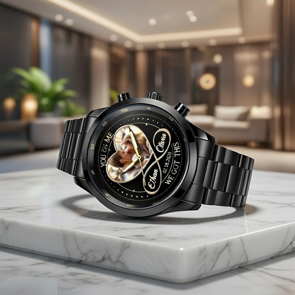 Custom Photo Mens Wrist Watch Personalized You and Me We Got This Watch Infinity Heart Wrist Watch Valentine's Day Gift for Him - aiprintlab