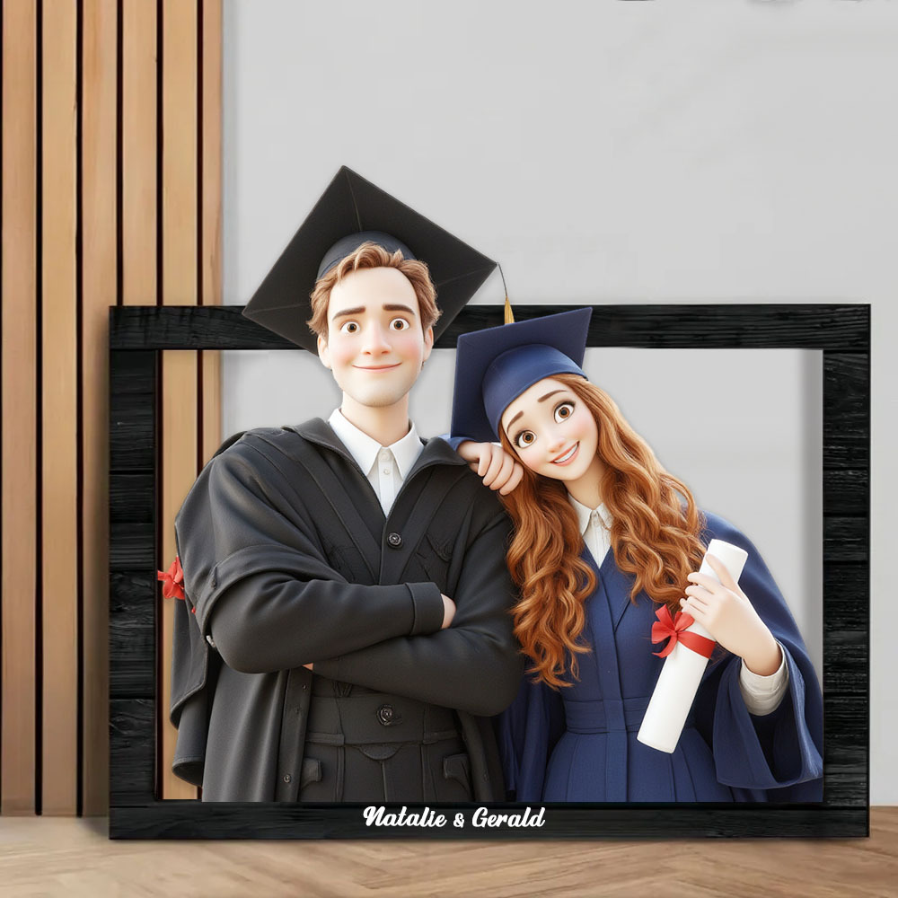 Custom Personalized Cartoon Style 3D Photo Wooden Frame Sign Custom Graduation Photo Cartoon Portrait Gift