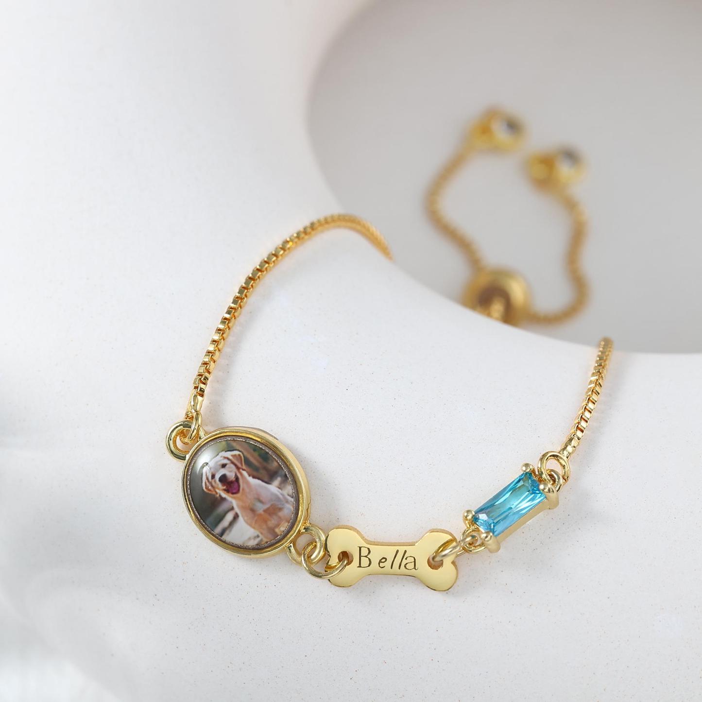 Personalized Pet Memorial Bracelet with Photo Custom Pet Paw Print and Name Memorial Bracelet Heartfelt Pet Memory Bracelet for Dog and Cat Lovers - aiprintlab