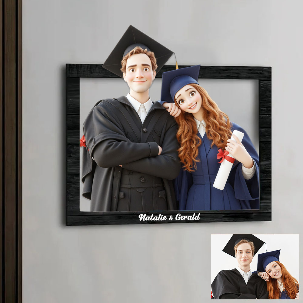 Custom Personalized Cartoon Style 3D Photo Wooden Frame Sign Custom Graduation Photo Cartoon Portrait Gift