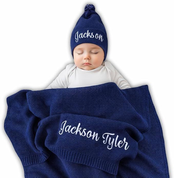 Personalized Name Swaddle Blanket Custom Name Knit Blanket Organic Cotton Receiving Bag for Baby Shower Gift for New Parents