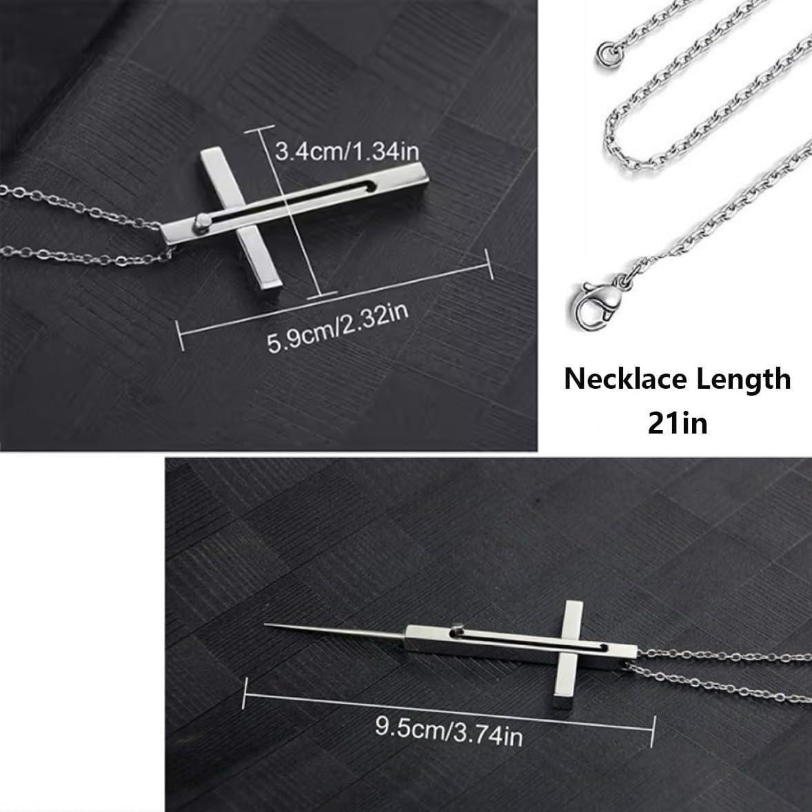 Self Defense Cross Necklace, 21 inch Chain, Stainless Steel Hidden Protection Tool with Safety Lock - aiprintlab