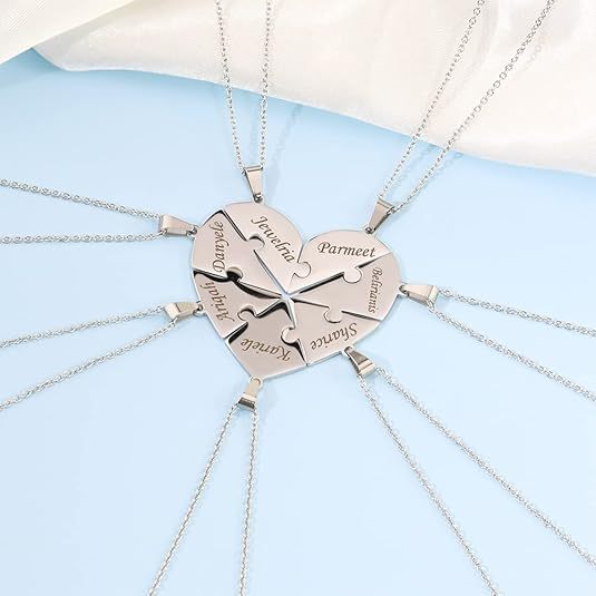 Personalized Friend Group Necklaces, Custom Name Engraved Puzzle Piece, Best Friend Gift - aiprintlab