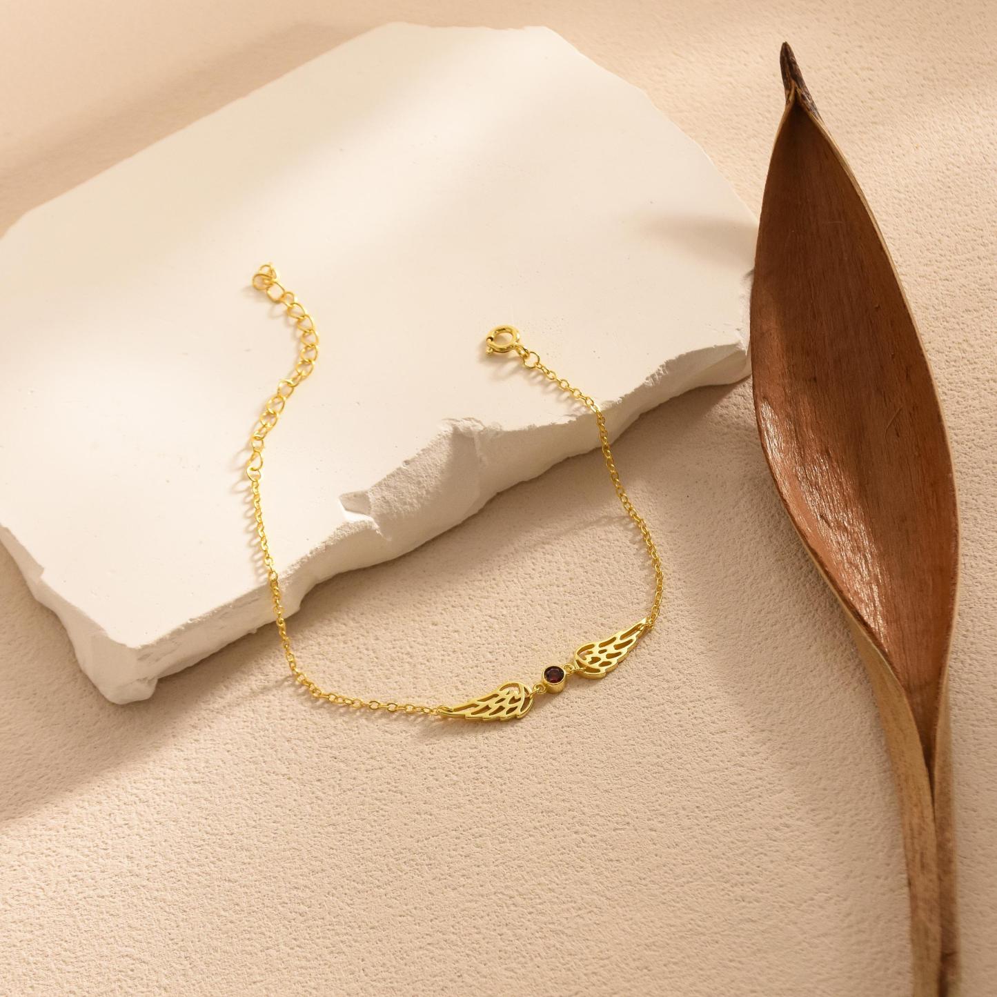 Personalized Birthstone Angel Wing Bracelet Custom Birth Month Gem Adjustable Wing Bracelet Guardian Angel Wing & Birthstone Charm - aiprintlab