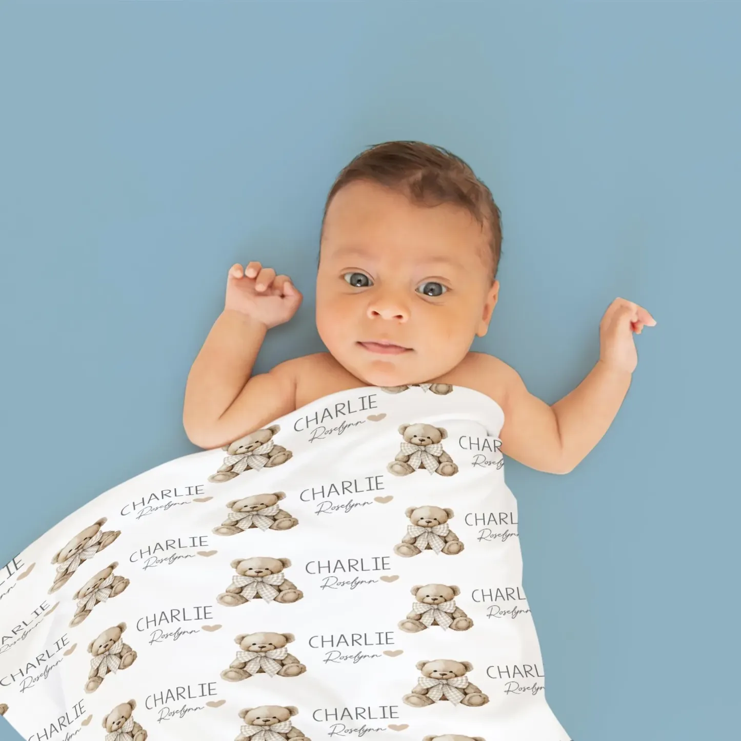 Personalized Name Teddy Bear Swaddle Custom Name Baby Blanket Newborn Coming Home Gift for New Mom