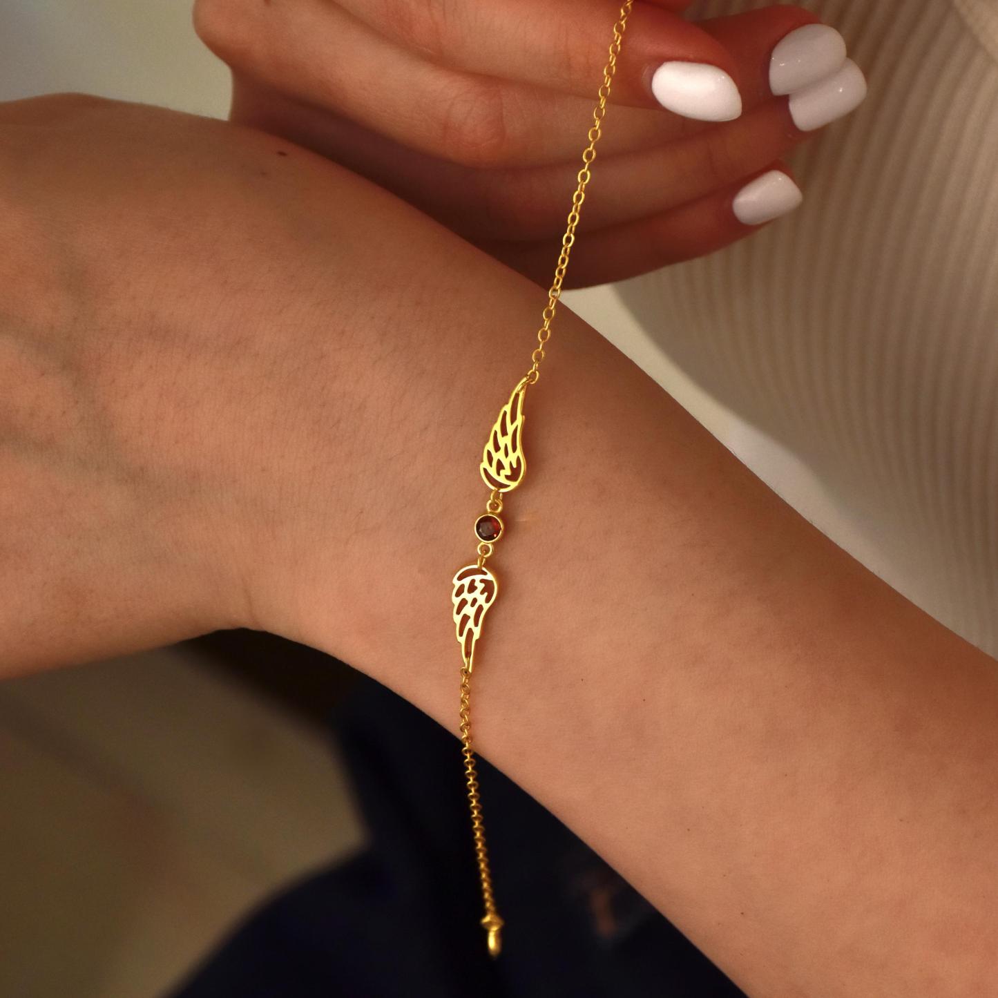 Personalized Birthstone Angel Wing Bracelet Custom Birth Month Gem Adjustable Wing Bracelet Guardian Angel Wing & Birthstone Charm - aiprintlab