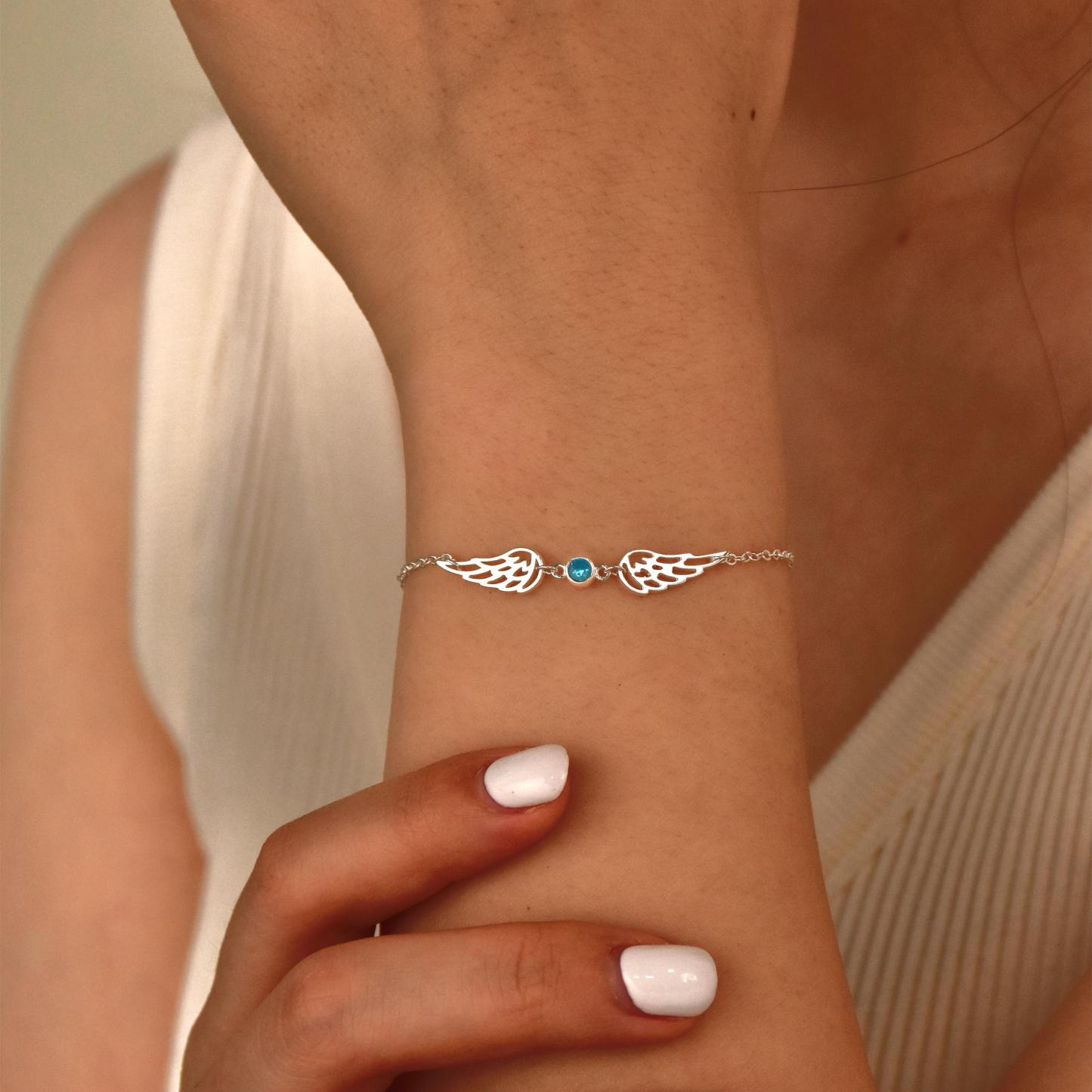 Personalized Birthstone Angel Wing Bracelet Custom Birth Month Gem Adjustable Wing Bracelet Guardian Angel Wing & Birthstone Charm - aiprintlab
