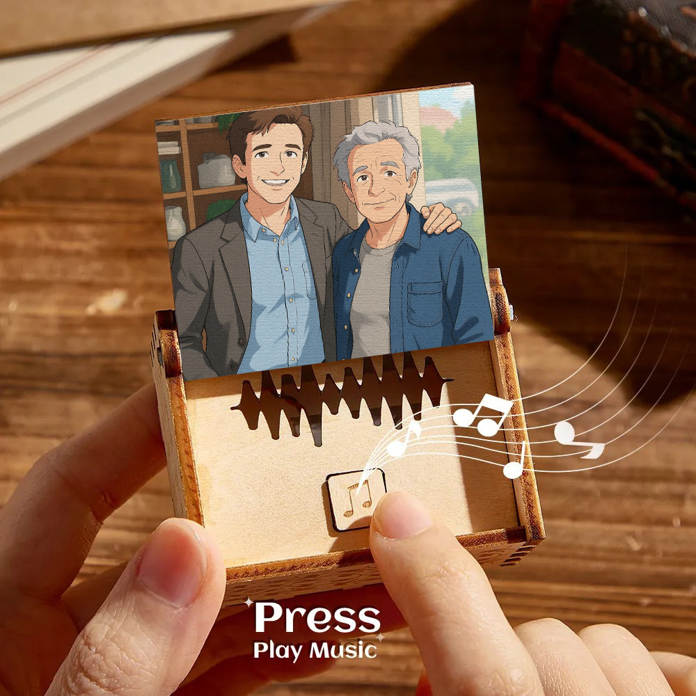 Custom Gibli Style Music Box with Your Picture | Choose Your Own Song Gift for Dad