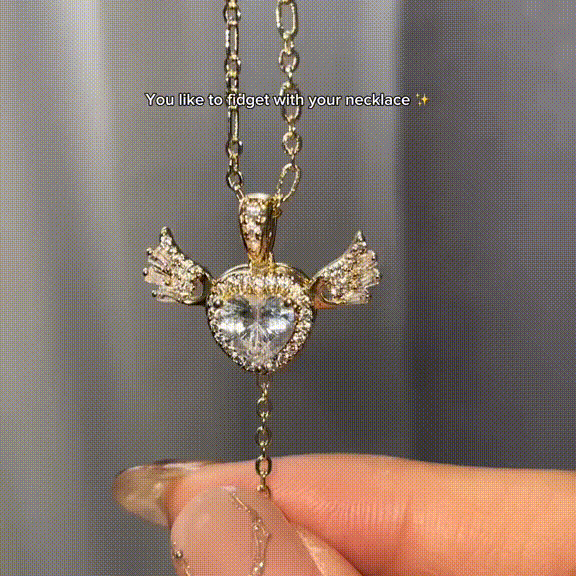 Animated Cupid Angel Wings Initial Necklace Custom Initial Drop Necklace with Moving Wings Charm Fun Kinetic Initial Drop Pendant Christmas Gifts for Her - aiprintlab