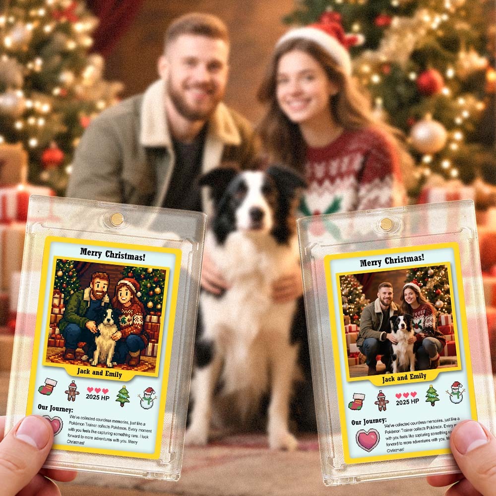 Custom Trading Card Merry Christmas Present for Lover Turn Your Photo into a Unique Collectible Pixel Man Style Card Xmas Gift Idea - aiprintlab
