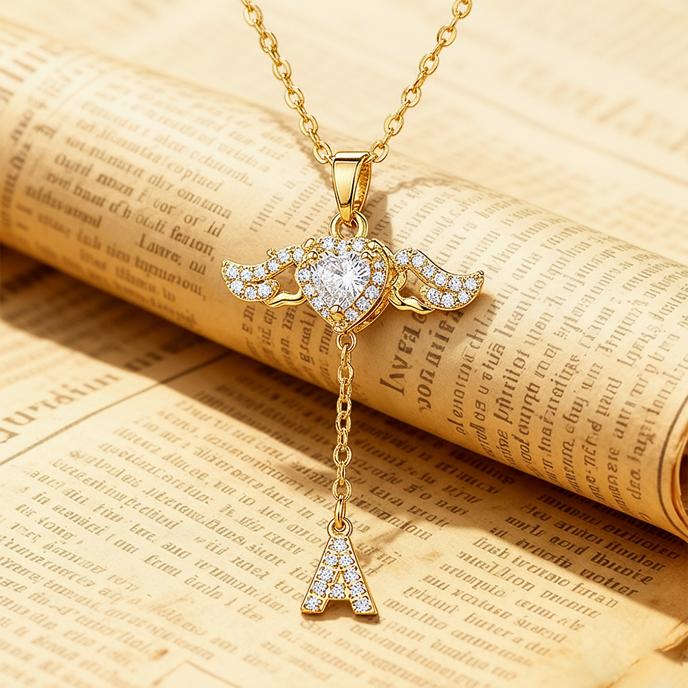 Animated Cupid Angel Wings Initial Necklace Custom Initial Drop Necklace with Moving Wings Charm Fun Kinetic Initial Drop Pendant Christmas Gifts for Her - aiprintlab