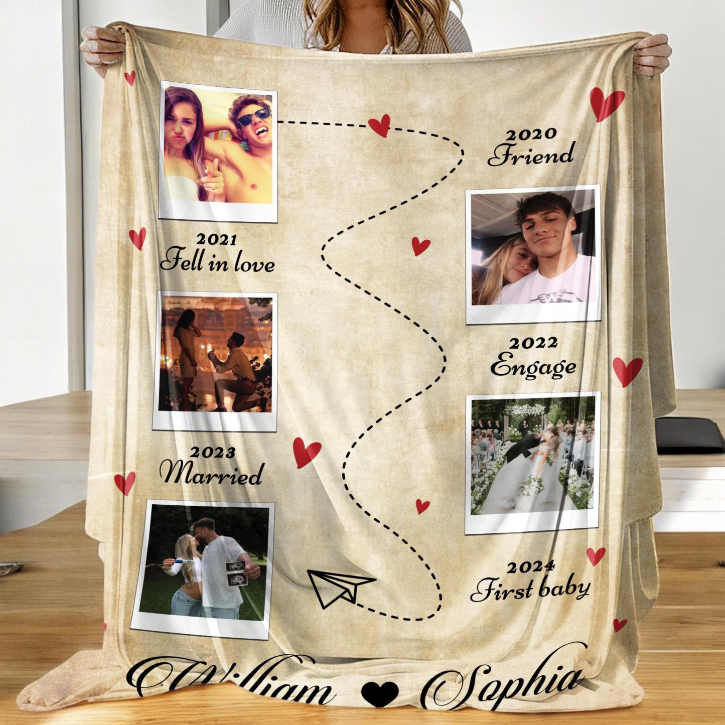 Personalized Love Story Timeline Throw Blanket Custom Relationship Milestone Blanket Mother's Day Gift