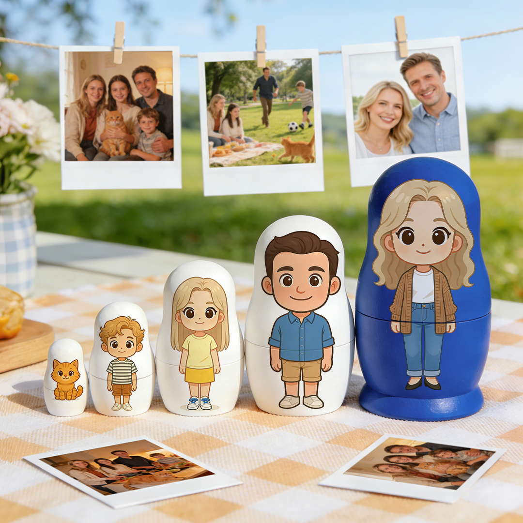 Personalized Portrait Nesting Doll Custom Photo Family Portrait Cartoon Style Gift Photo Gift for Mom - aiprintlab