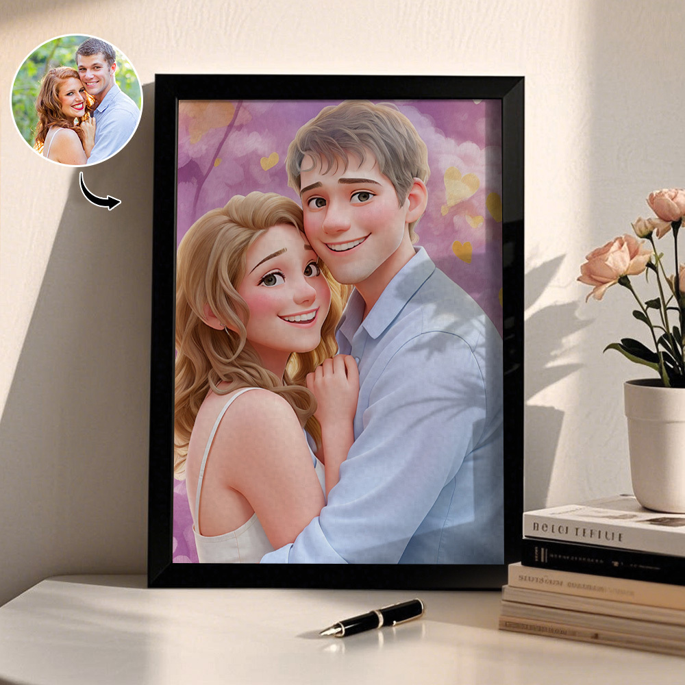 Custom Photo Cartoon Wooden Frame Decorations Romantic Decor Plaque Gifts For Couples - MyPhotoSocks