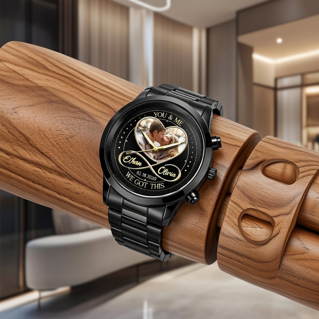 Custom Photo Mens Wrist Watch Personalized You and Me We Got This Watch Infinity Heart Wrist Watch Valentine's Day Gift for Him - aiprintlab