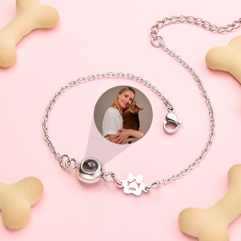 Pet Name Bracelet with Photo, Personalized Pet Projection Bracelet for Women, Pet Lover Gift - aiprintlab