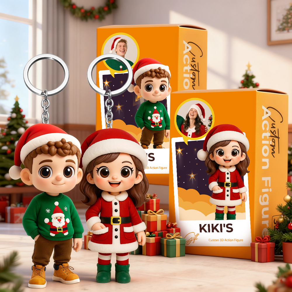 Unique Custom 3D Keychain Figure Personalized Mini Doll Xmas Gift for Husband Wife Children - aiprintlab