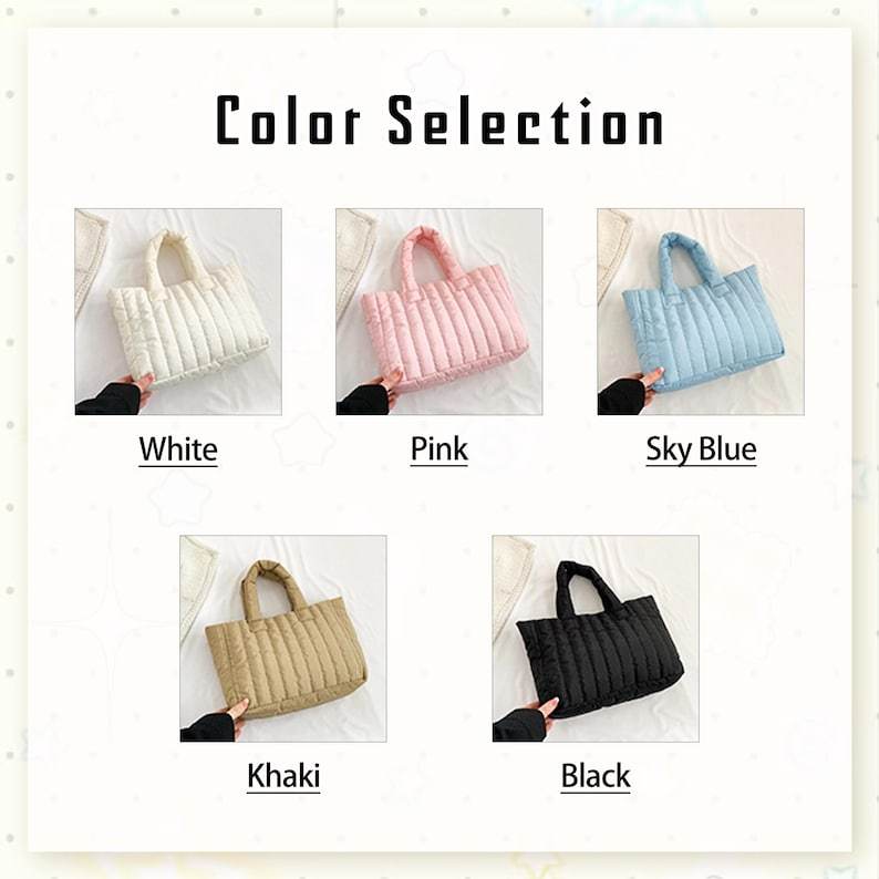 Personalized Name Quilted Nylon Tote Bag Custom Embroidered School Bag with Floral Details Colorful Puffer Tote with Custom 3D Name Embroidery