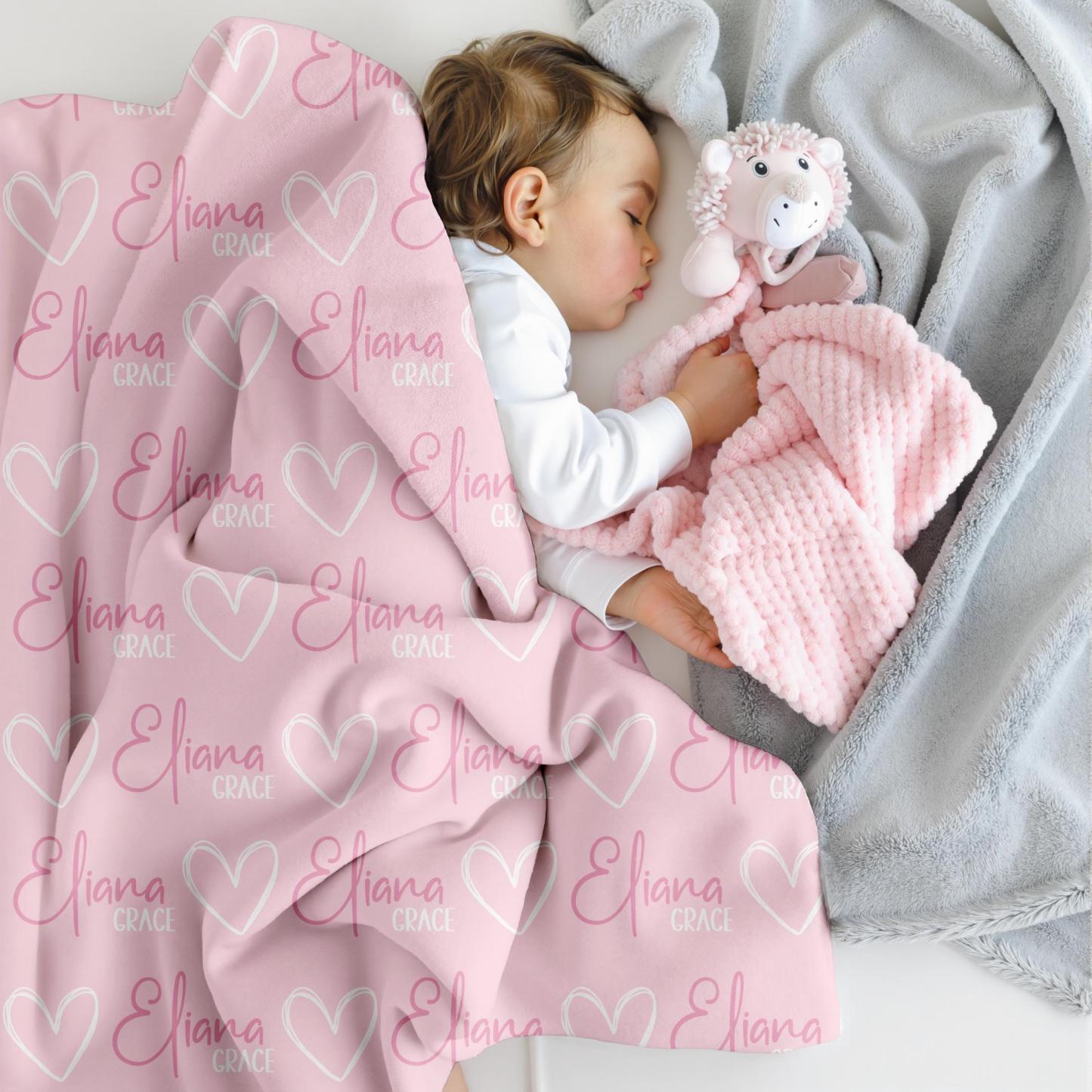 Personalized Name Pink Toile Swaddle Custom Name Ribbon Baby Blanket Newborn Coming Home Gift for Baby Girl