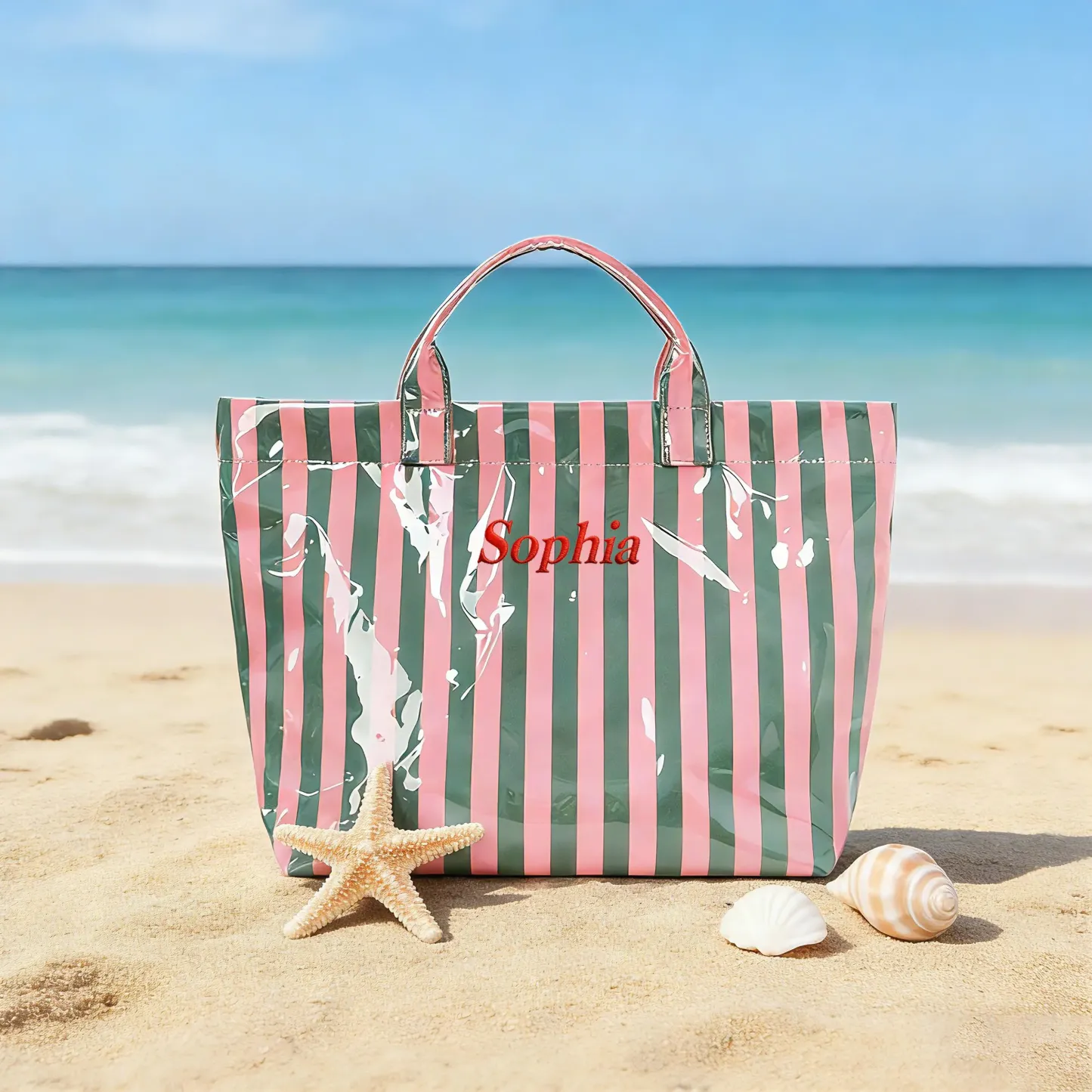 Personalized Embroidered Beach Tote Bag Custom Name Waterproof Travel Tote Embroidered Daily Bag Gifts for Her