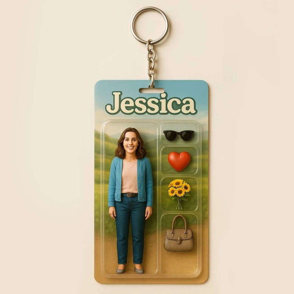 Custom Action Figure Pack Packaging Toy Box Style Art Gift Personalized Flat Print Acrylic Keychain Gift for Mom