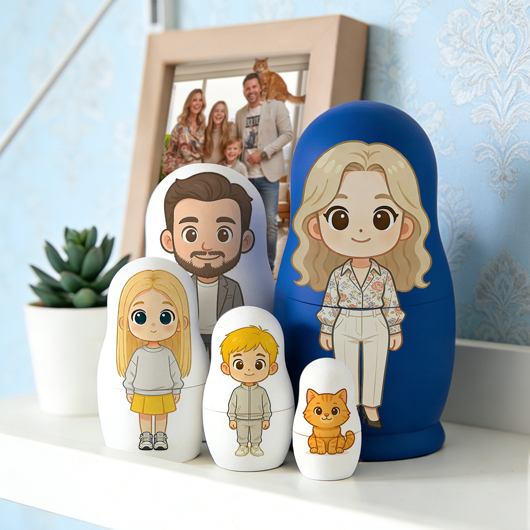 Personalized Portrait Nesting Doll Custom Photo Family Portrait Cartoon Style Gift Photo Gift for Mom - aiprintlab