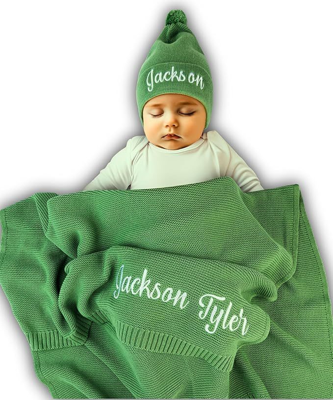 Personalized Name Swaddle Blanket Custom Name Knit Blanket Organic Cotton Receiving Bag for Baby Shower Gift for New Parents