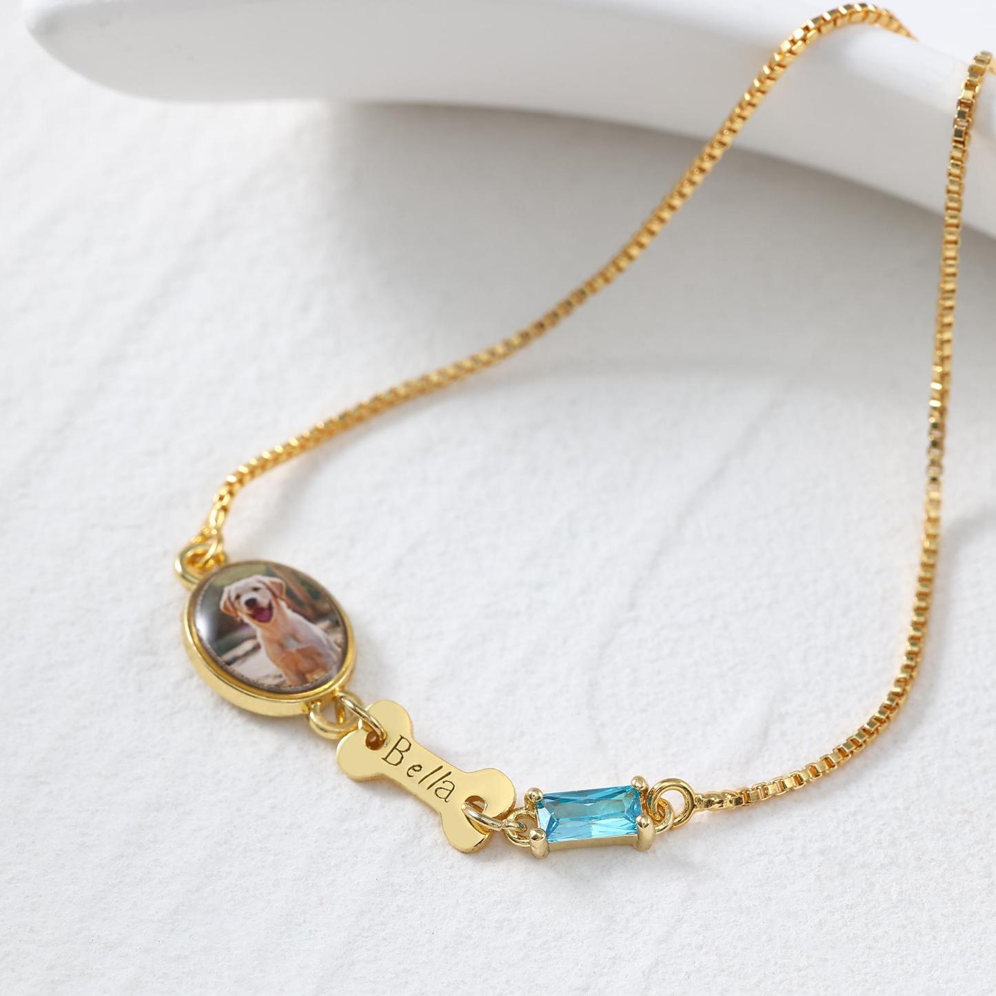 Personalized Pet Memorial Bracelet with Photo Custom Pet Paw Print and Name Memorial Bracelet Heartfelt Pet Memory Bracelet for Dog and Cat Lovers - aiprintlab