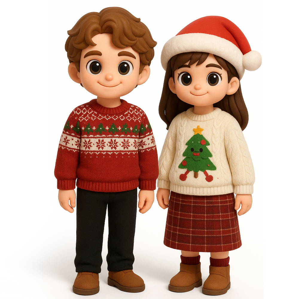 Custom 3D Figure from Your Photo Personalized Mini Doll Christmas Gift for Couples Family Friends - aiprintlab