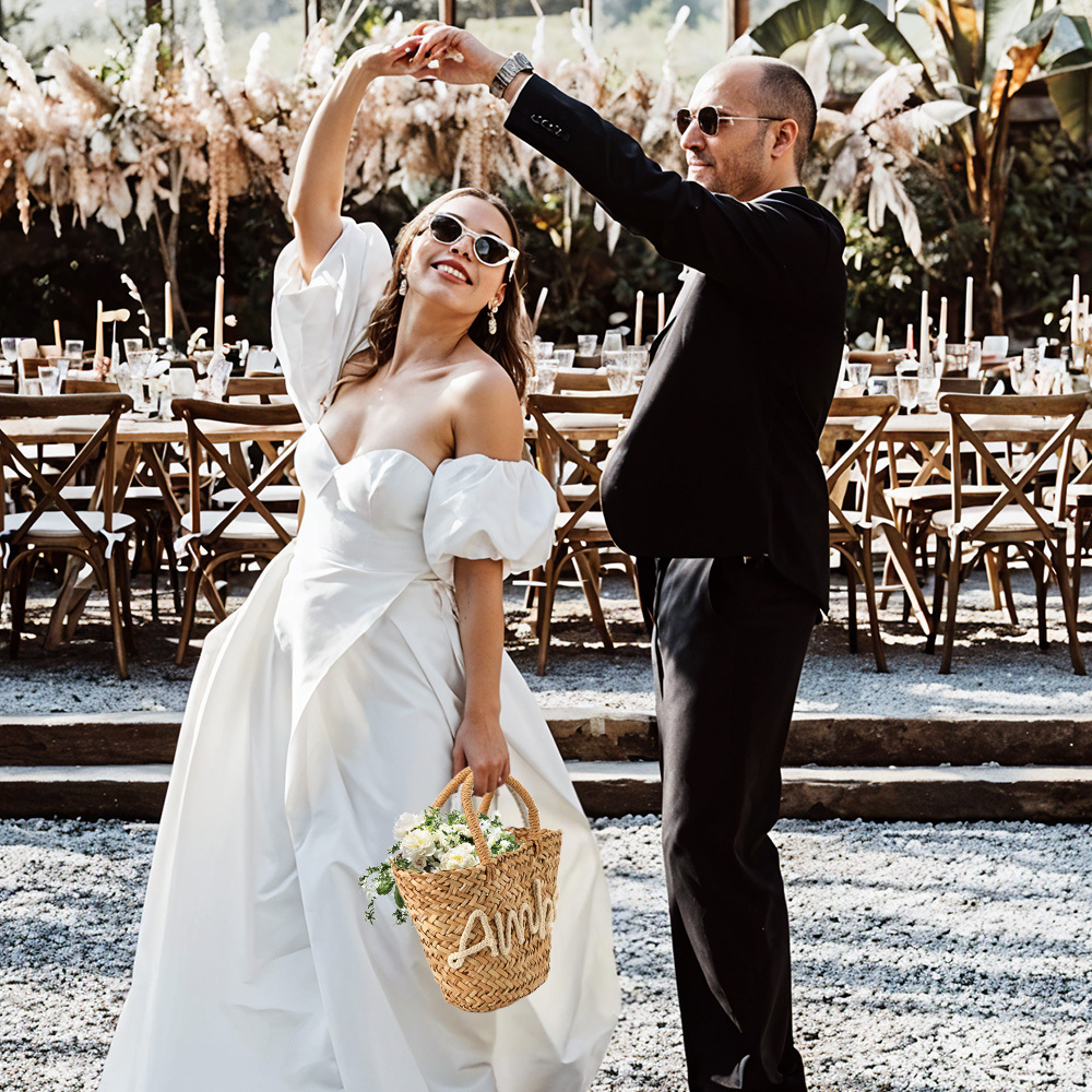 Personalized Embroidered Name Bags Straw Basket Bridal Shower Bags Customized Straw Bags Custom Beach Bag Straw Tote