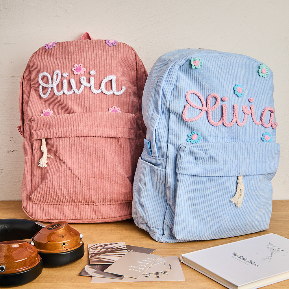 Handmade Corduroy Backpack: Personalized Embroidered School Bags for Kids and Toddlers