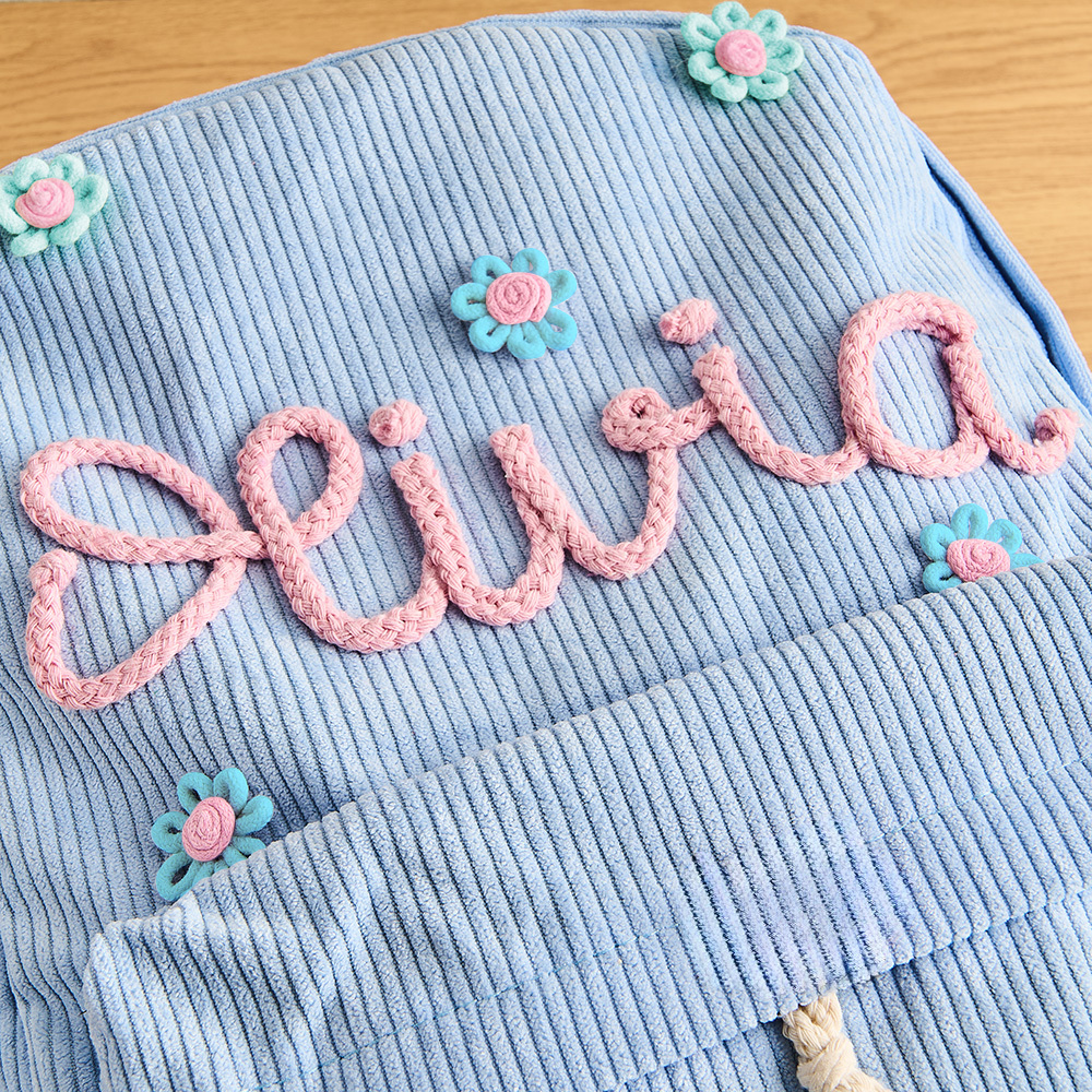 Handmade Corduroy Backpack: Personalized Embroidered School Bags for Kids and Toddlers