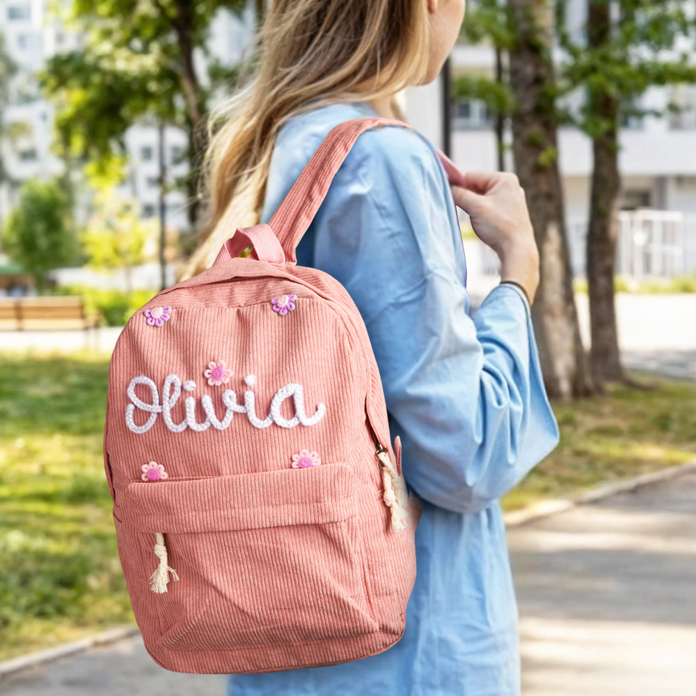 Handmade Corduroy Backpack: Personalized Embroidered School Bags for Kids and Toddlers