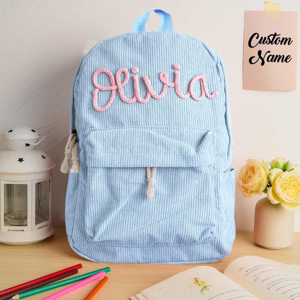 Handmade Corduroy Backpack: Personalized Embroidered School Bags for Kids and Toddlers
