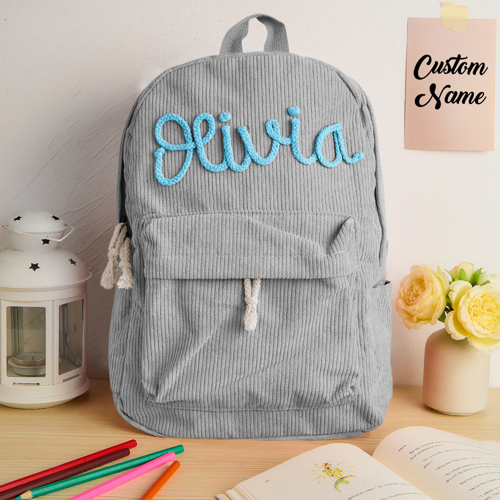 Handmade Corduroy Backpack: Personalized Embroidered School Bags for Kids and Toddlers