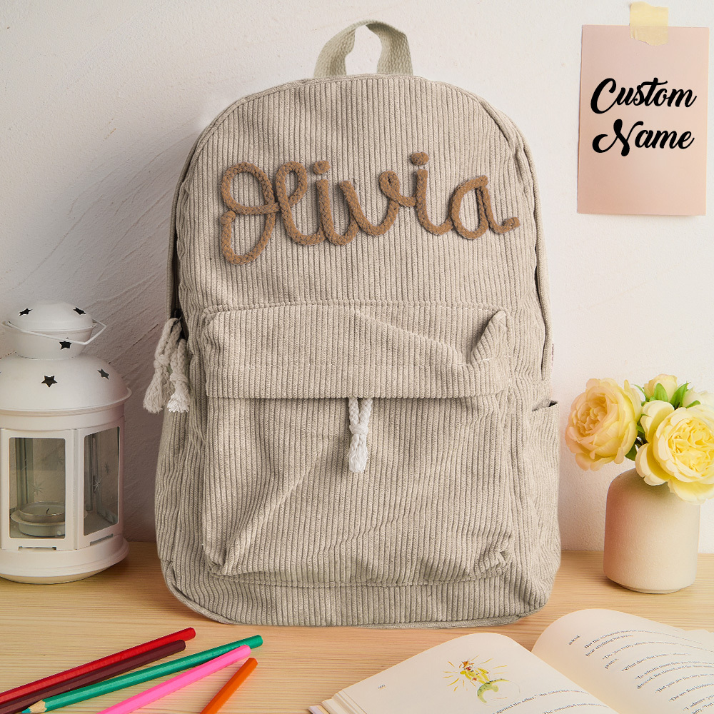 Handmade Corduroy Backpack: Personalized Embroidered School Bags for Kids and Toddlers