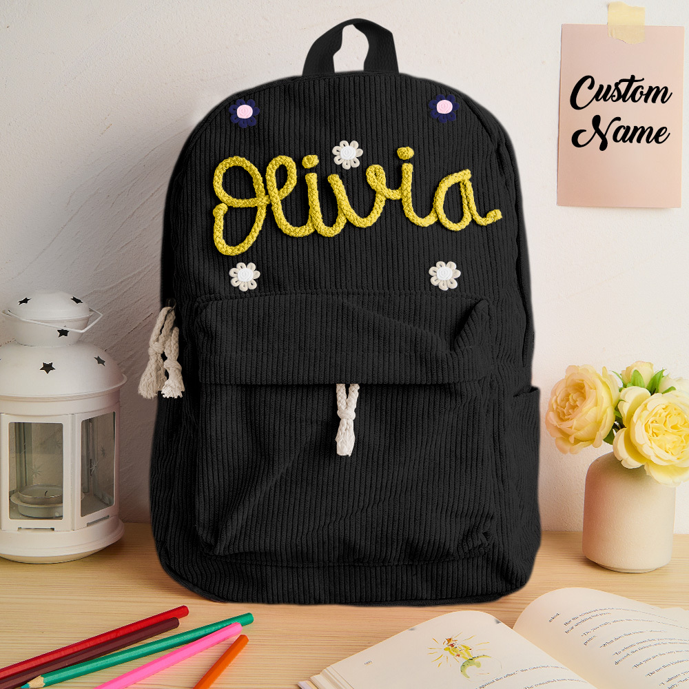 Handmade Corduroy Backpack: Personalized Embroidered School Bags for Kids and Toddlers