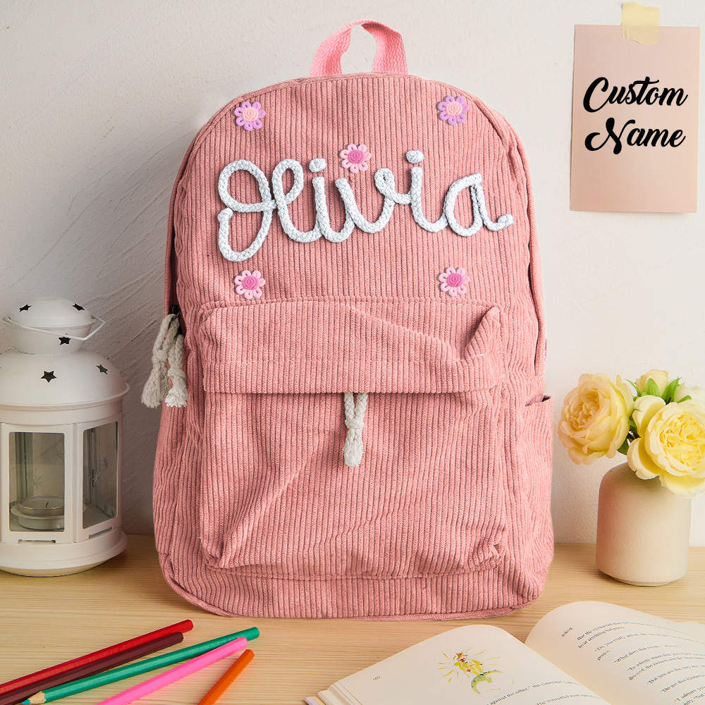 Handmade Corduroy Backpack: Personalized Embroidered School Bags for Kids and Toddlers