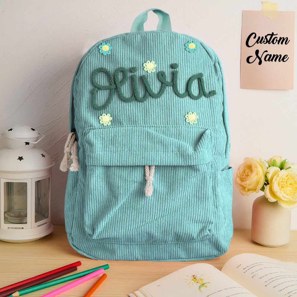 Handmade Corduroy Backpack: Personalized Embroidered School Bags for Kids and Toddlers
